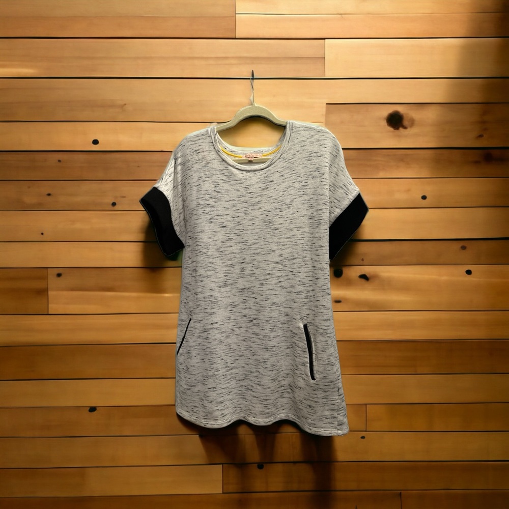 GIBSON LATIMER | Shirt Dress White & Black| Leather Black pockets | Size Small